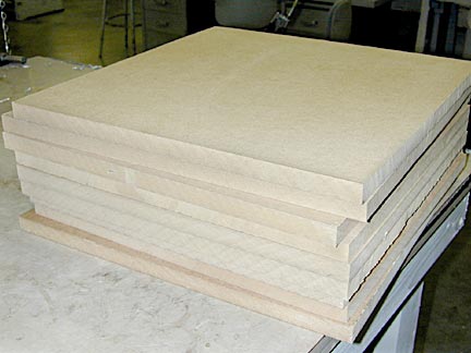 Raw MDF board cut into 16inch squares