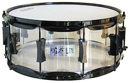 Picture and sound sample of a Pork Pie acrylic snare drum - 
	5-1/2 x 14 acrylic
